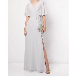 NEW Marchesa Notte Women’s Bridesmaids Draped-Sleeve Rear-Cutout Gown Grey